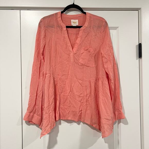 Maeve‎ Anthropologie Women's Light Pink Blouse Pepblum Bottom Size 6 - Picture 1 of 8